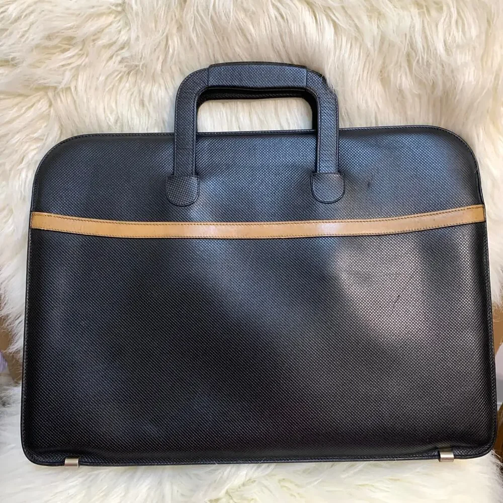 MARK CROSS Vintage Black Cross Hatch Analine Leather Briefbag Briefcase MI ITALY